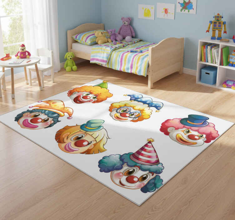 Kids vinyl rug colorful clown faces - TenStickers