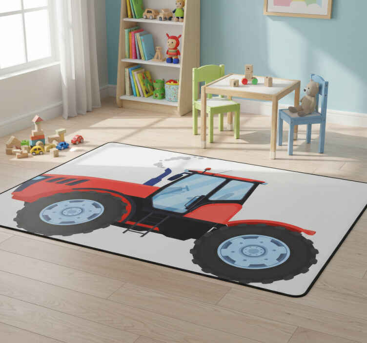 Alfombra vinílica infantil tractor rojo nuevo - TenVinilo