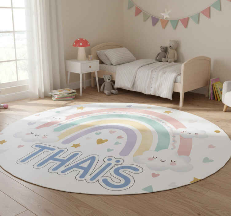 Alfombra vinílica infantil arcoíris con nombre - TenVinilo