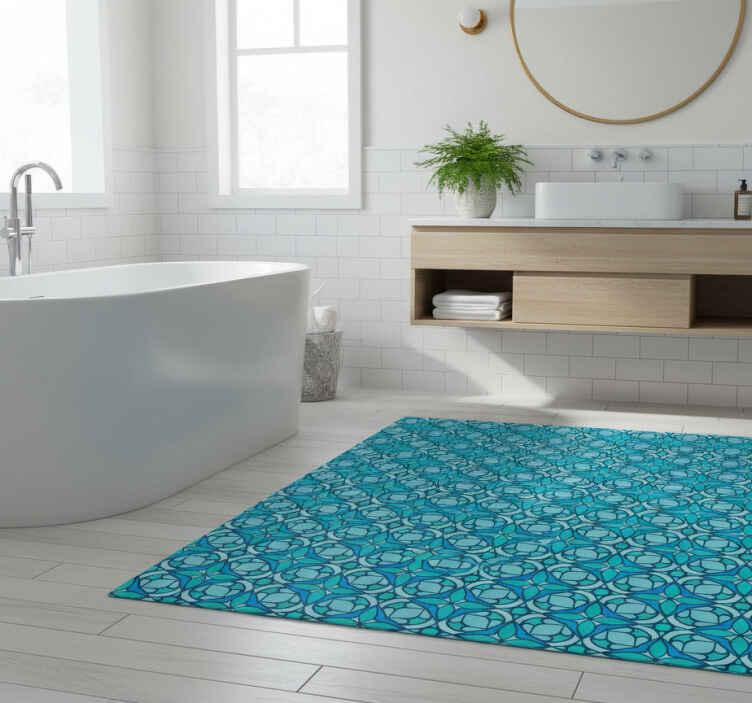 Bathroom vinyl rug in blue bathroom wallpaper - TenStickers