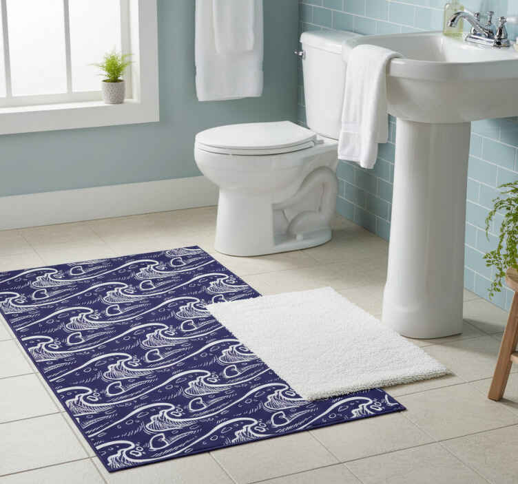 Bathroom vinyl rug with blue wave pattern - TenStickers