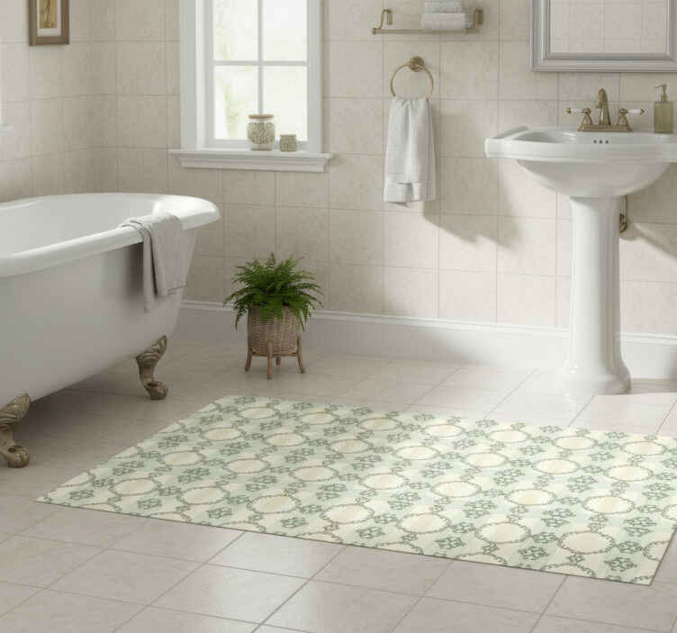 Bathroom vinyl rug with vintage french striped floral - TenStickers