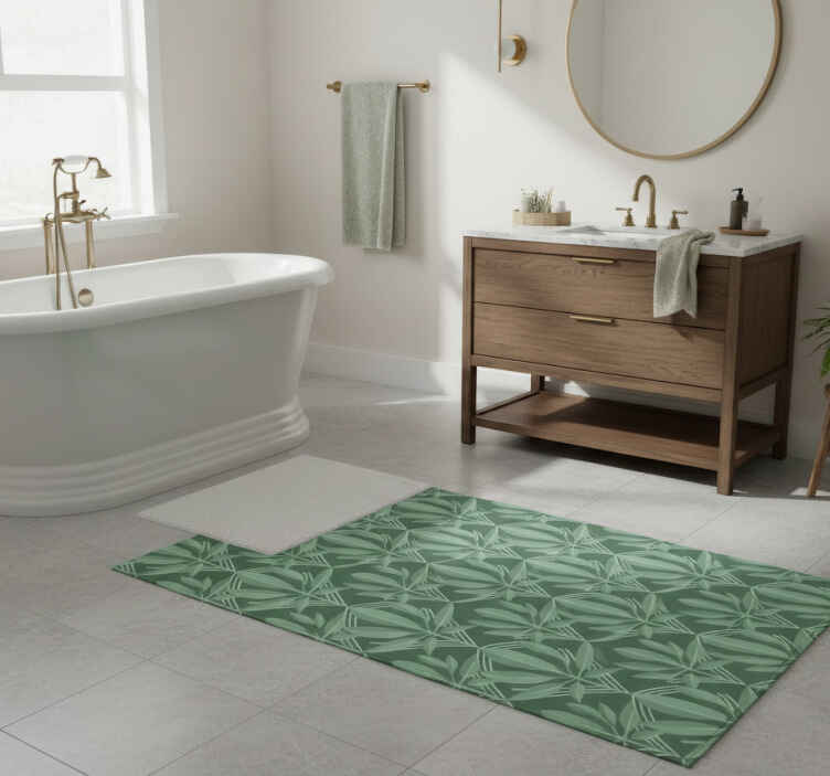 Bathroom vinyl rug with art deco green leaves - TenStickers