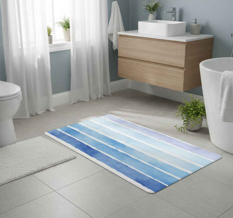 Bathroom vinyl rug in blue watercolor lines pattern - TenStickers
