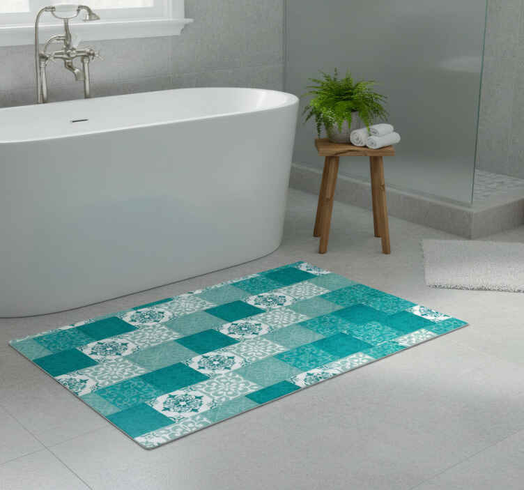 Turquoise tile bathroom vinyl rug - TenStickers