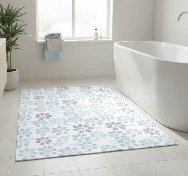 Pastel floral pattern bathroom vinyl rug - TenStickers