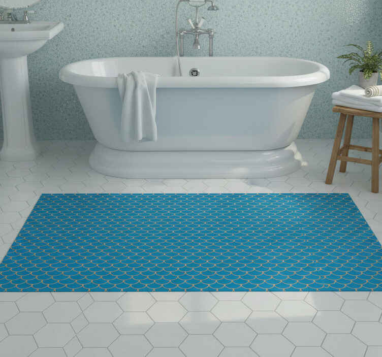 Bathroom vinyl rug with blue fish scales pattern - TenStickers