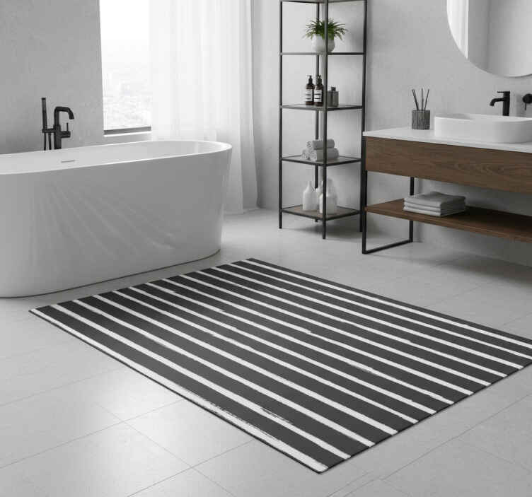 Bathroom vinyl rug with modern black and white lines - TenStickers