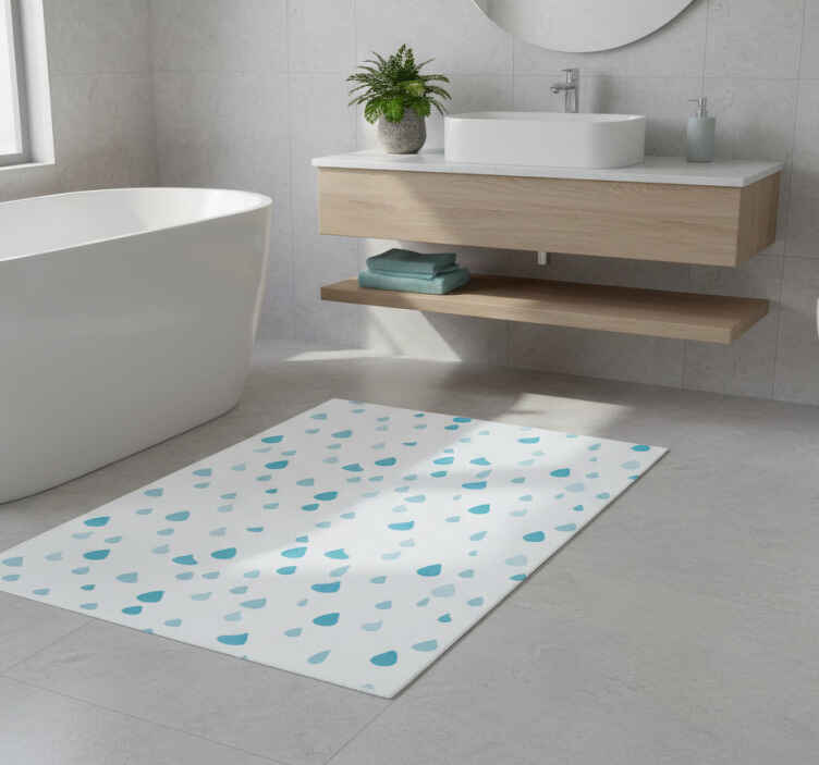 Bathroom vinyl rug in blue watercolor droplets - TenStickers