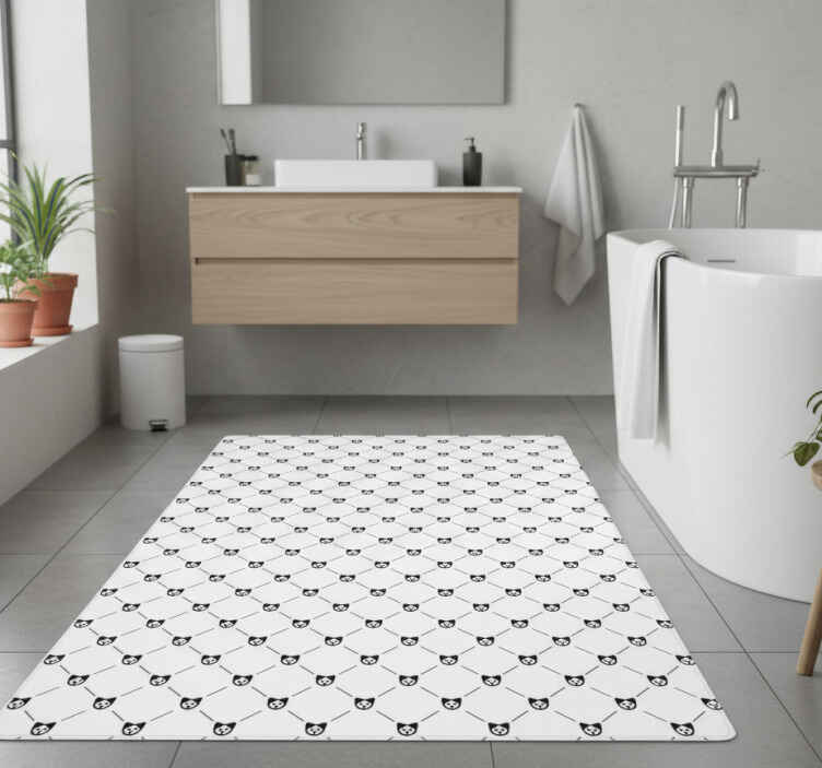 Dywan winylowy do łazienki w czarno-białe psy geometryczne - TenStickers
