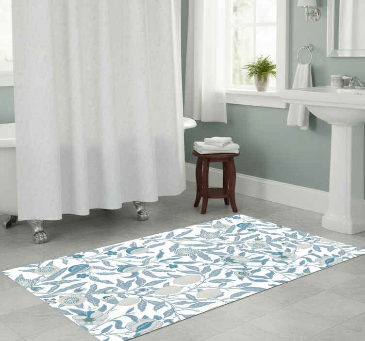 Bathroom vinyl rug in blue floral victorian style - TenStickers