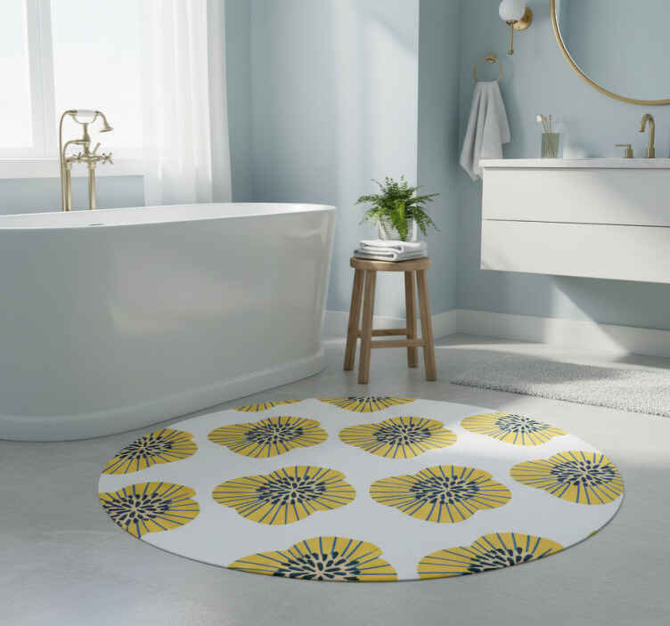 Big blue and yellow round flower pattern bathroom vinyl rug - TenStickers