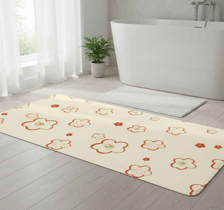 Red and cream daphne flower pattern bathroom vinyl rug - TenStickers