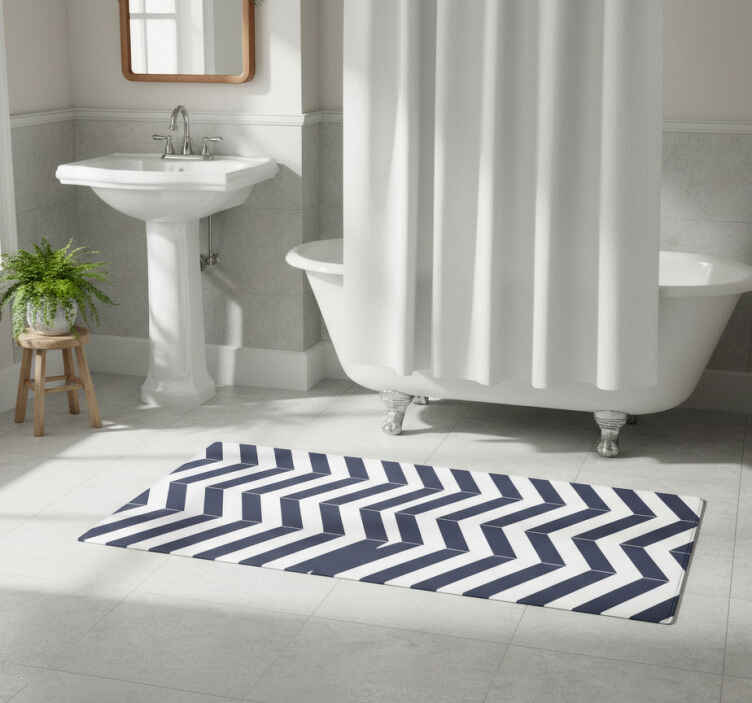 Bathroom vinyl rug with navy blue stripes pattern - TenStickers