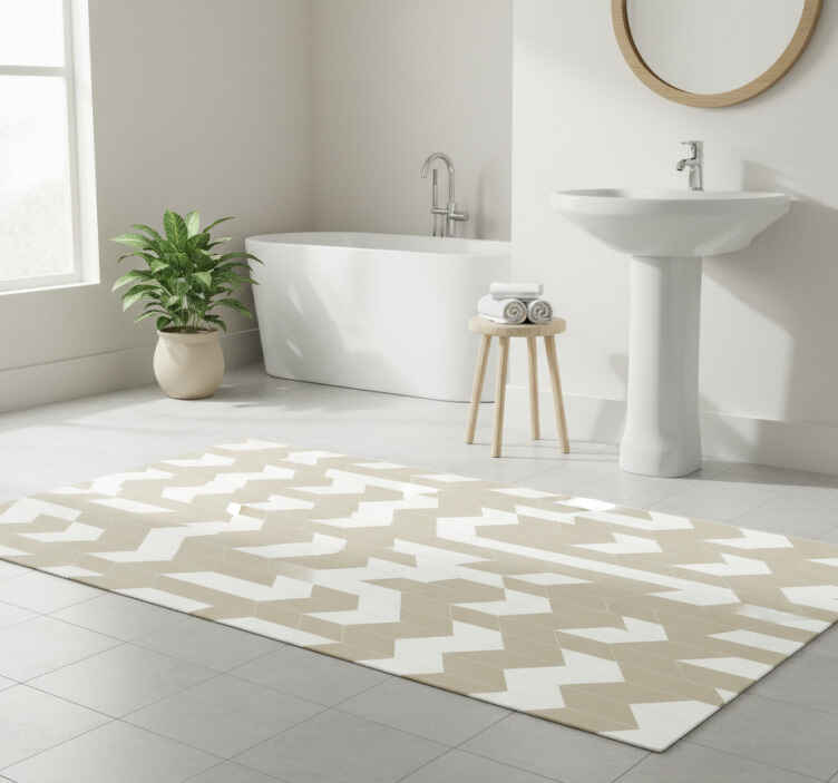 Bathroom vinyl rug with white and beige geometric design - TenStickers