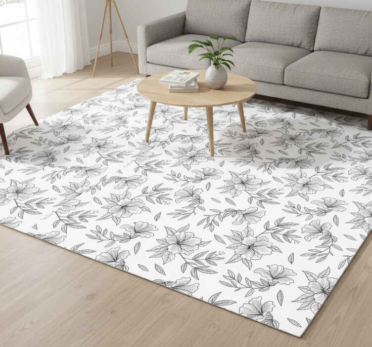 Alfombras vinílicas diseño floral en blanco y negro - TenVinilo