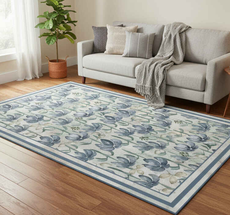 Alfombras vinílicas por metros patrón floral azul - TenVinilo
