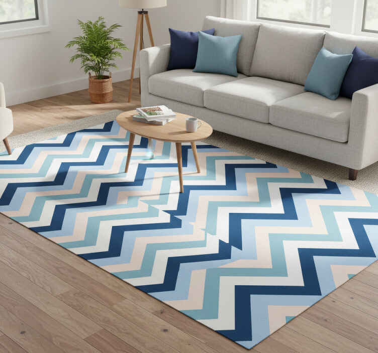 Alfombra vinílica zig zag azul rosa y blanco - TenVinilo