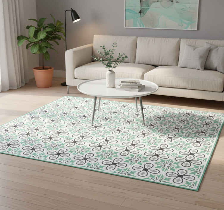 Alfombra pvc patrón floral menta - TenVinilo