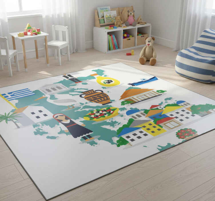World map vinyl rug greece and islands design - TenStickers