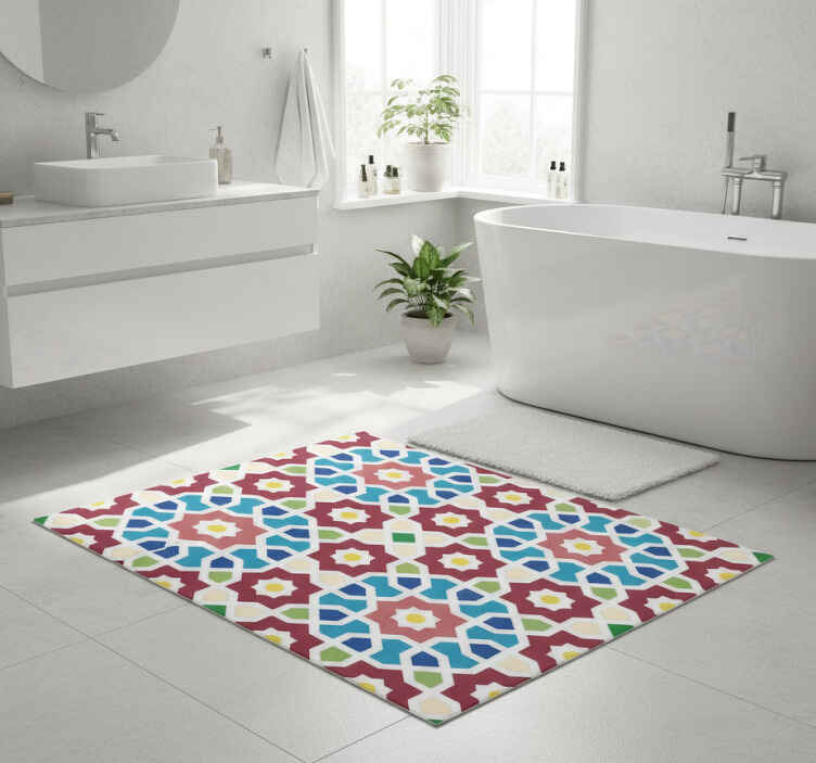 Alfombra vinílica baño azulejo hidráulico árabe - TenVinilo