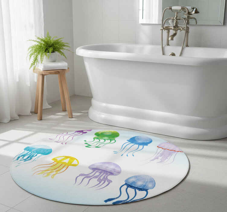 Jellyfish colours bathroom vinyl rug - TenStickers