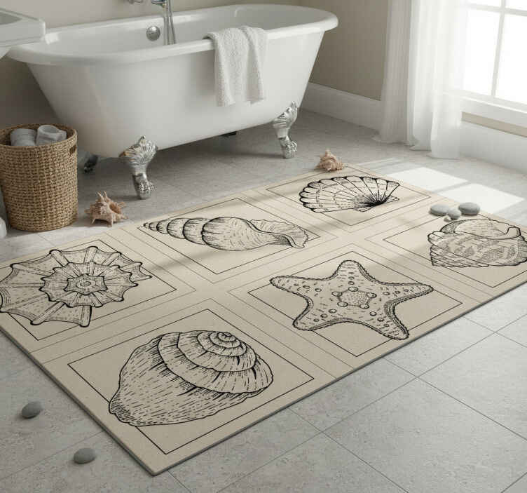 Bathroom vinyl rug with marine life and seashells - TenStickers