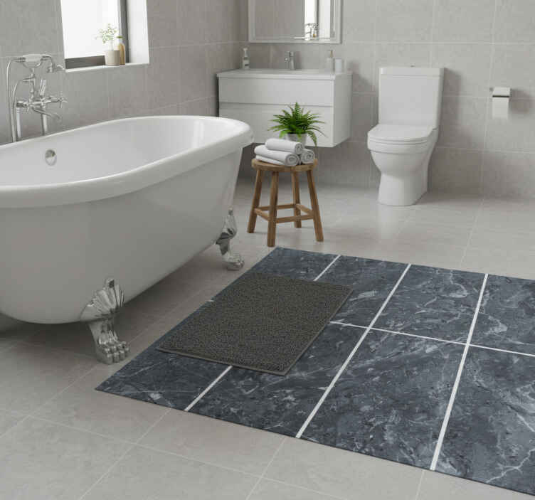 Bathroom vinyl rug gray marble tiles - TenStickers