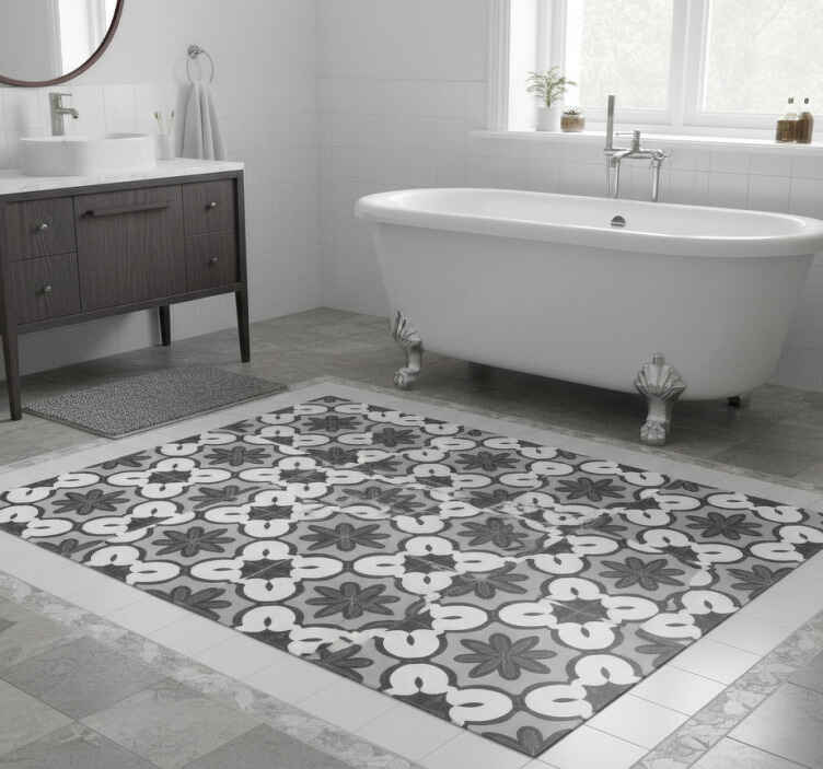 Bathroom vinyl rug in hydraulic gray gracia style - TenStickers