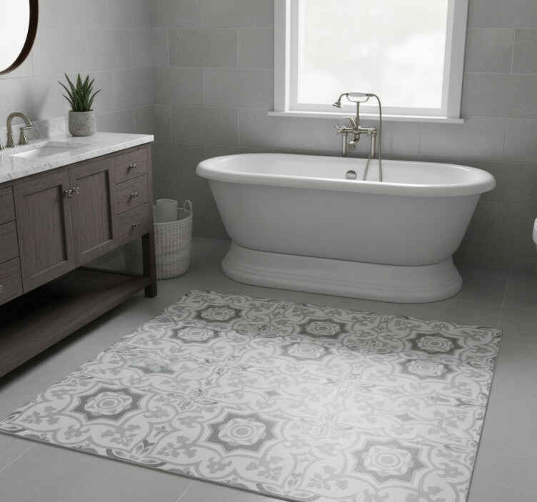 Bathroom vinyl rug in gray moroccan tile design - TenStickers