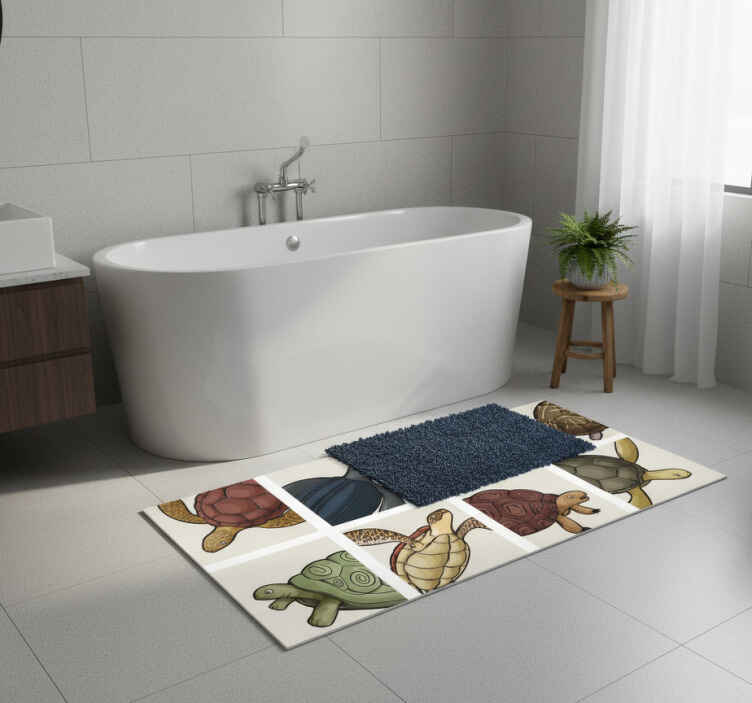 Bathroom vinyl rug with turtle tile design - TenStickers