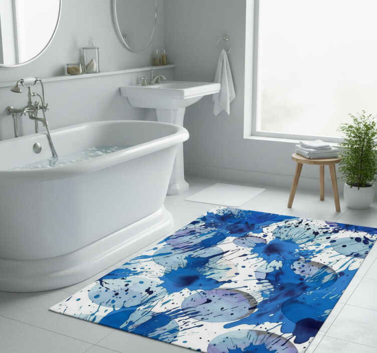 Blue ink circles bathroom vinyl rug - TenStickers