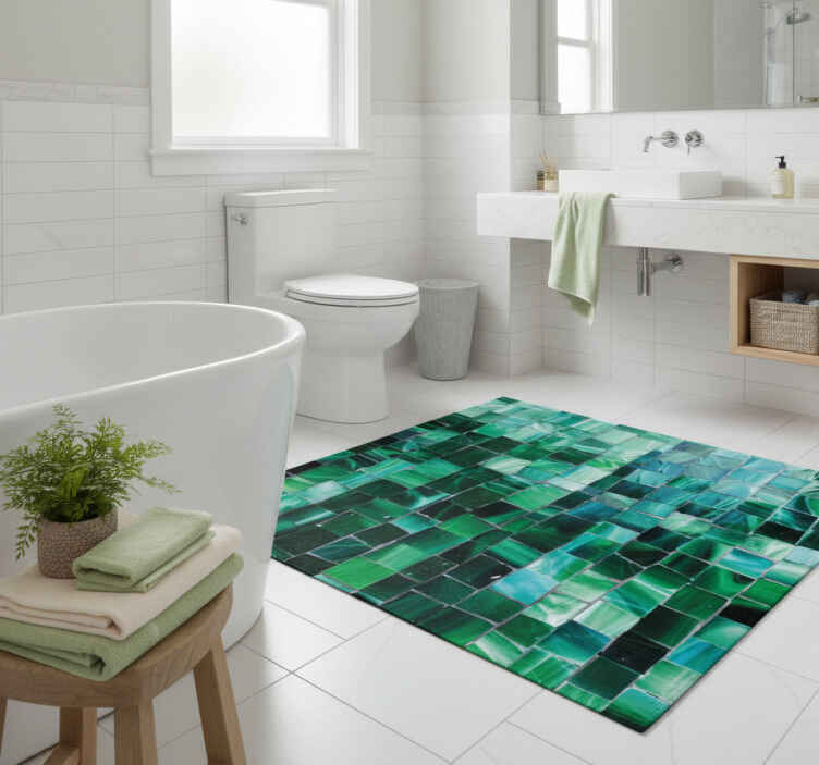 Bathroom vinyl rug in gradient green mosaic tile - TenStickers