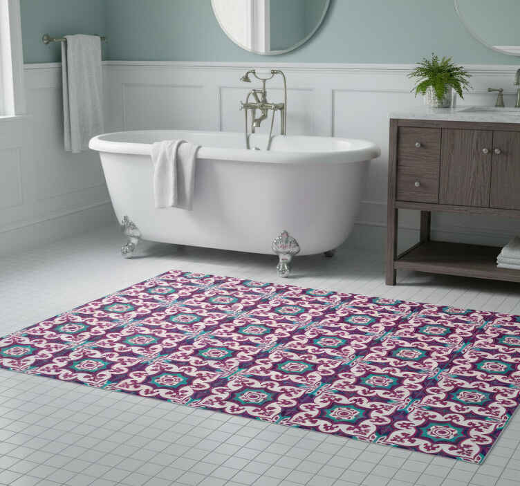 Bathroom vinyl rug in pink moroccan tile design - TenStickers