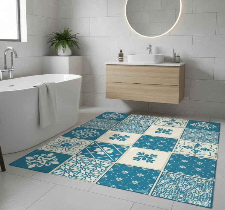 Bathroom vinyl rug in gray and blue pattern - TenStickers