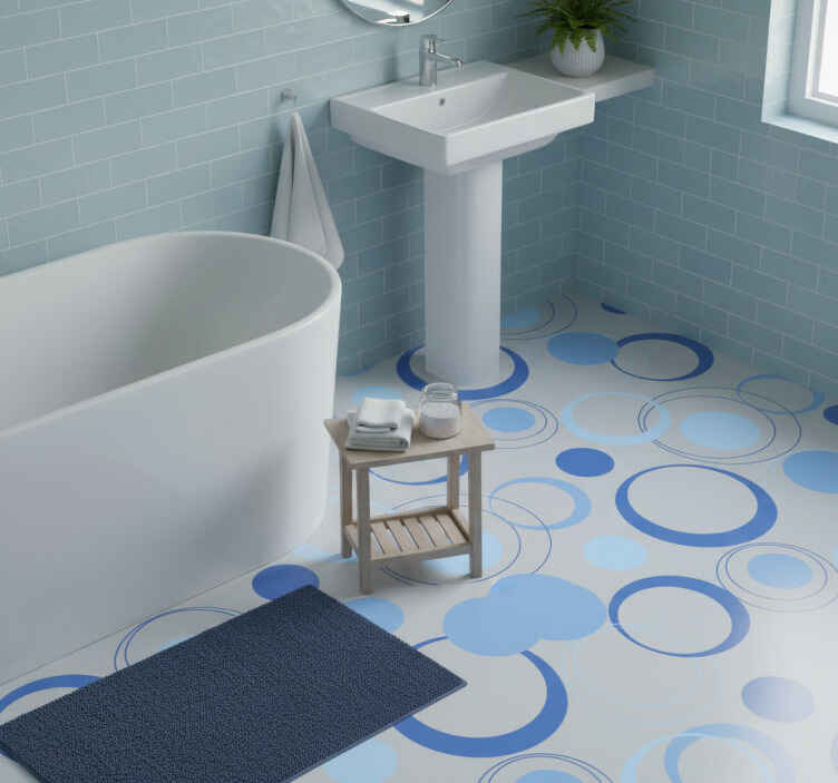 Bathroom vinyl rug with minimal blue bubbles - TenStickers