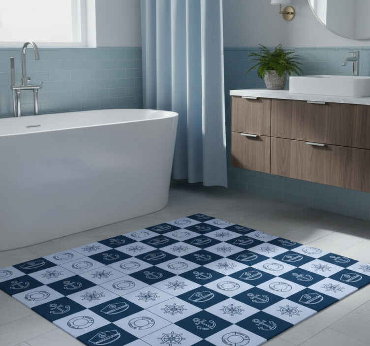 Bathroom vinyl rug with marine symbols design - TenStickers