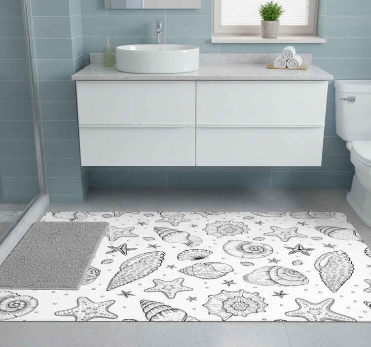 Bathroom vinyl rug featuring marine life and seashells - TenStickers