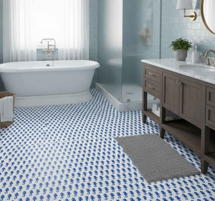 Bathroom vinyl rug sea horse shower design - TenStickers