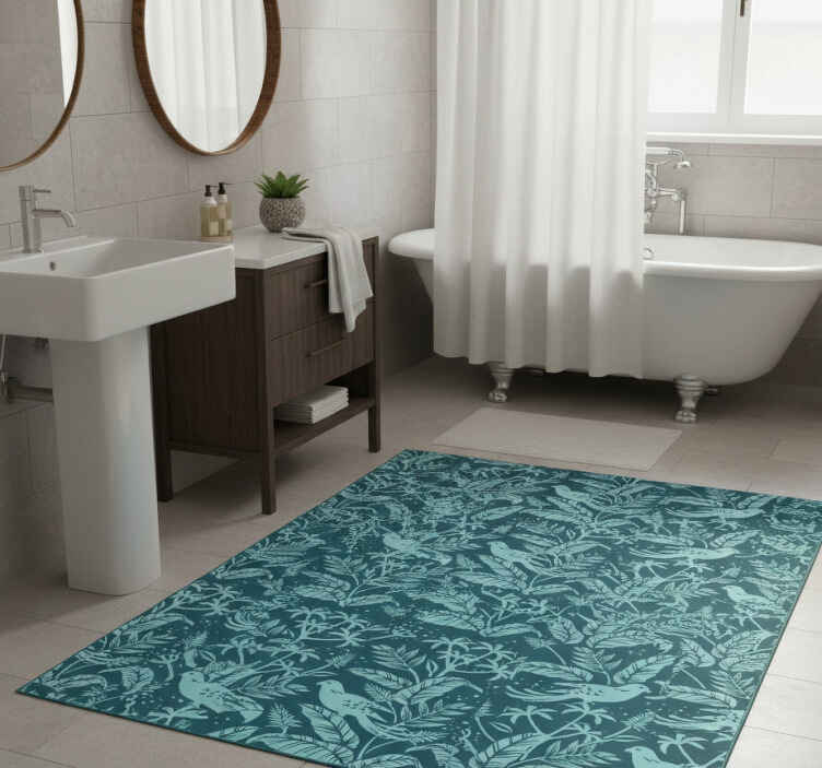 Turquoise flying birds bathroom vinyl rug - TenStickers
