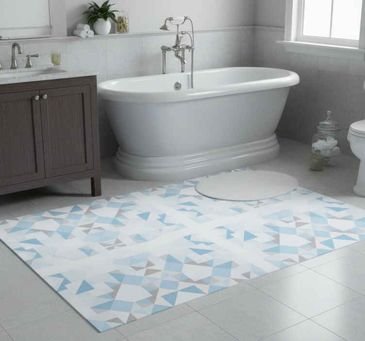 Bathroom vinyl rug vintage blue grey tile design - TenStickers