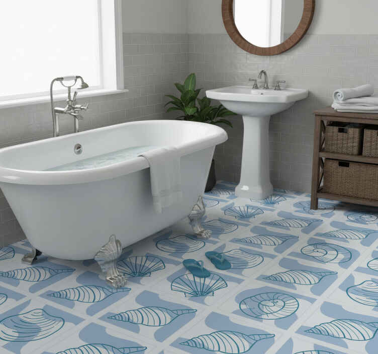 Bathroom vinyl rug with seashell patterns - TenStickers