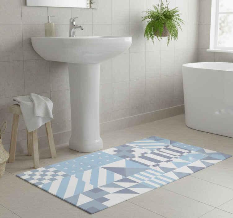 Geometric blue pattern bathroom vinyl rug - TenStickers