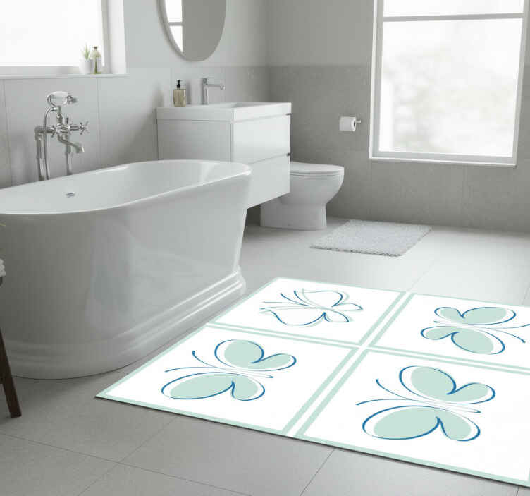 Bathroom vinyl rug with butterfly tile silhouettes - TenStickers