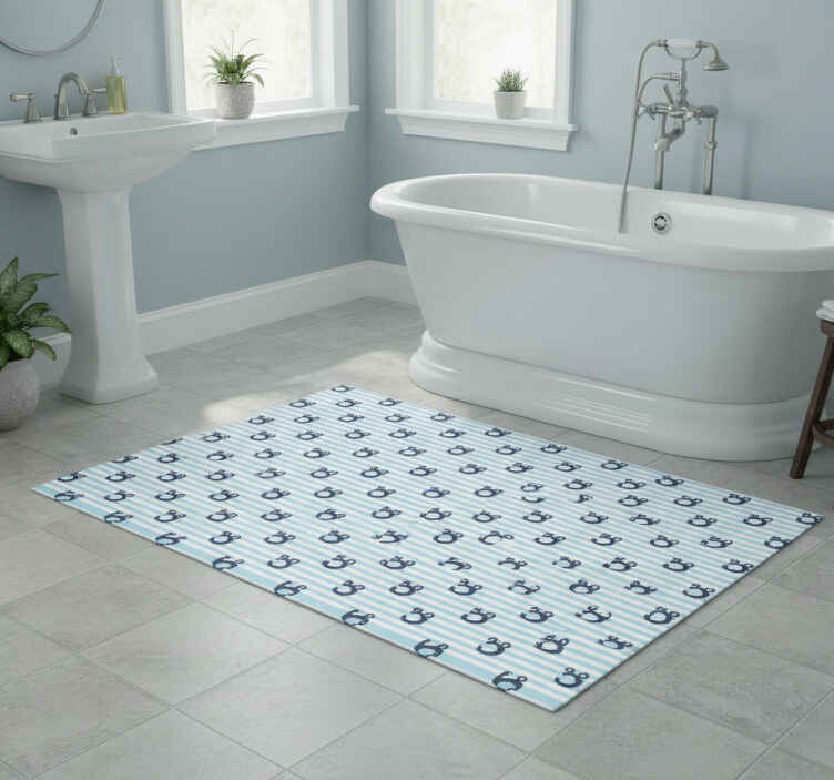 Bathroom vinyl rug with navy blue vertical stripes - TenStickers