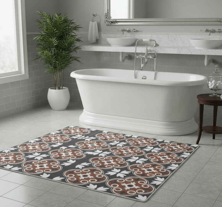 Bathroom vinyl rug in gray and brown vintage design - TenStickers