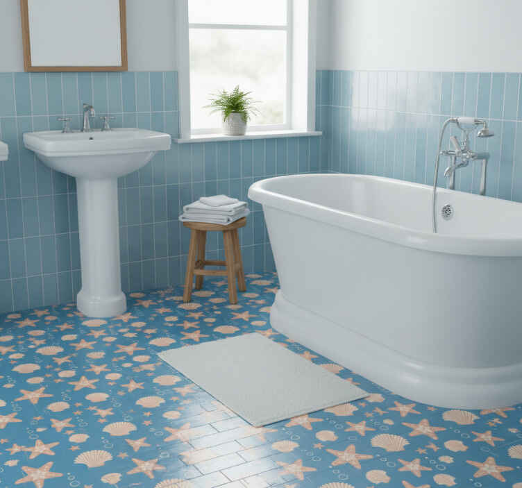Bathroom vinyl rug fishstar and shells under sea - TenStickers