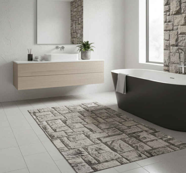 Grey rustic stone wall bathroom vinyl rug - TenStickers