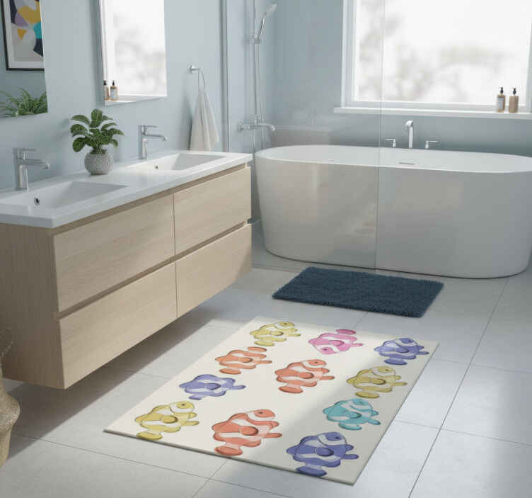 Bathroom vinyl rug clown fish shower screen decals - TenStickers