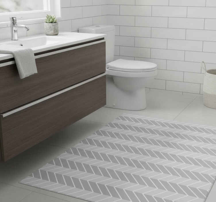Herringbone light gray bathroom vinyl rug - TenStickers